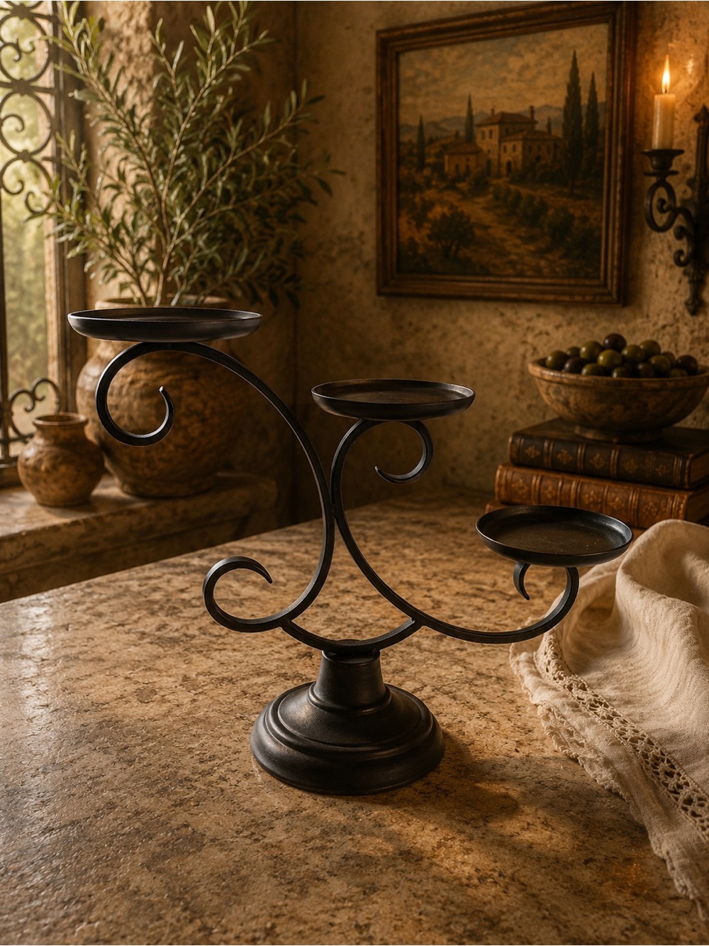 Decorative 3-Arm Metal Candle Holder